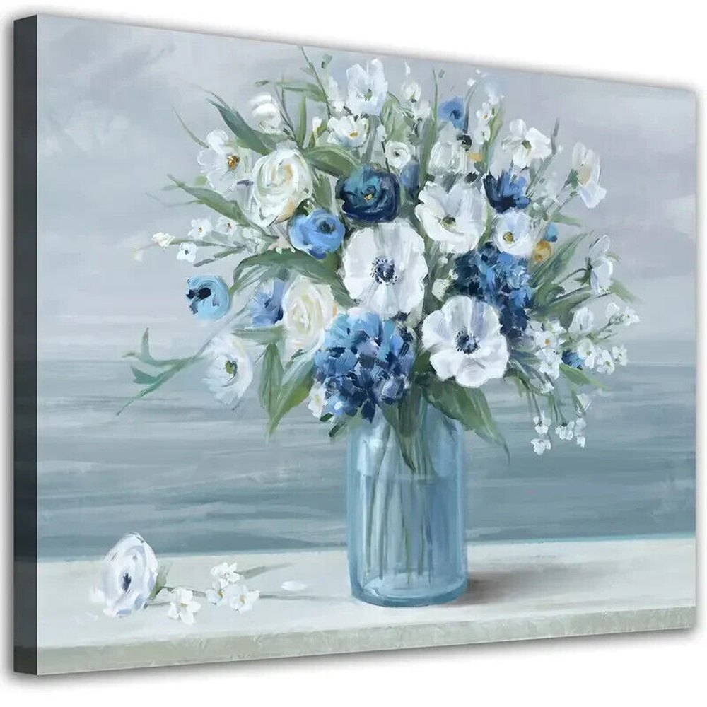 Beautiful Blue & White Flowers Canvas Print Framed 11.8" x 15.7" Wall Art NEW! Home & Garden:Home Décor:Posters & Prints Style Your Walls